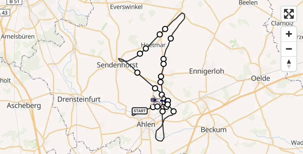 Flugroute Polizeihubschrauber Ahlen - Vorhelm, 10 März 2026, 08:40