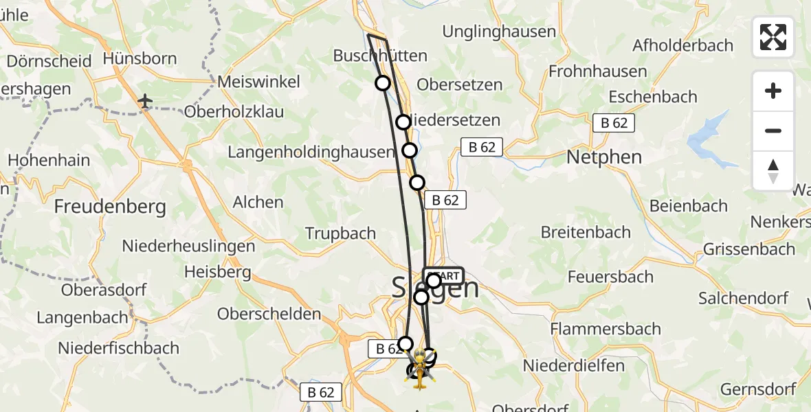 Routekaart van de vlucht: Rettungshubschrauber nach Evangelisches Jung-Stilling Hospital