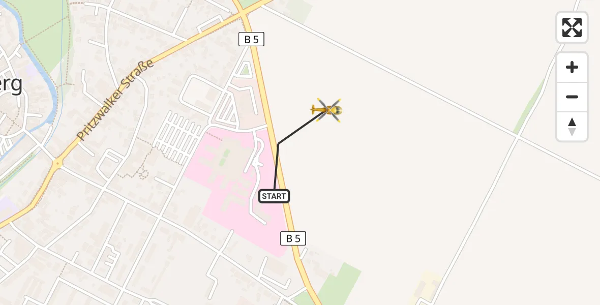 Flugroute Rettungshubschrauber Perleberg - Perleberg, 10 März 2026, 09:07