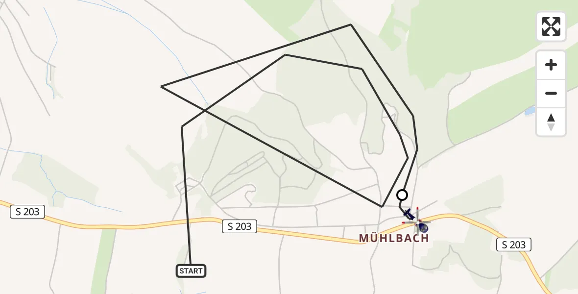 Flugroute Polizeihubschrauber Mühlbach - Langenstriegis, 10 März 2026, 09:12