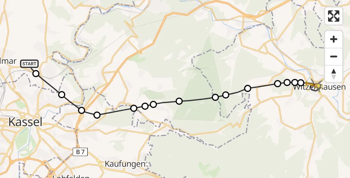 Flugroute Rettungshubschrauber Fuldatal Federal Police Heliport - Witzenhausen, 10 März 2026, 09:22