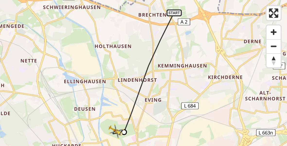 Flugroute Rettungshubschrauber Eving - Dortmund, 10 März 2026, 09:33