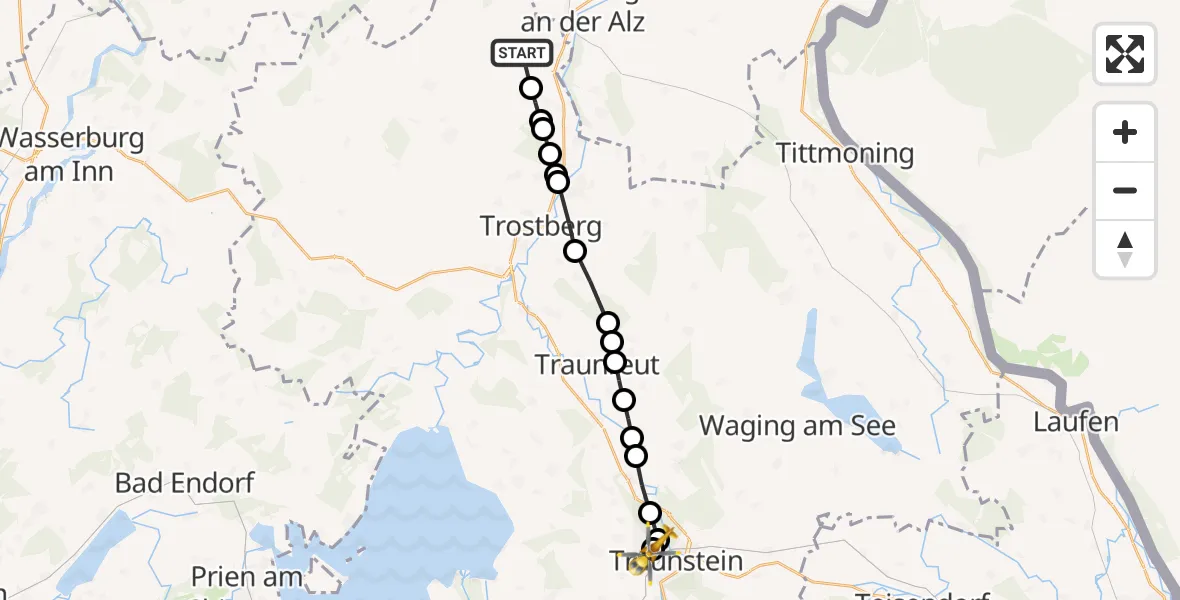 Flugroute Rettungshubschrauber Emertsham - Traunstein Hospital, 10 März 2026, 09:39
