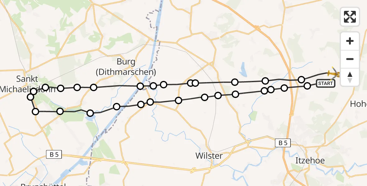 Flugroute Rettungshubschrauber Hohenaspe - Hohenaspe, 10 März 2026, 09:43