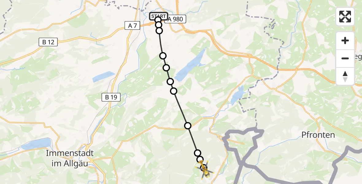 Flugroute Rettungshubschrauber Kempten-Durach Airfield - Unterjoch, 10 März 2026, 09:47