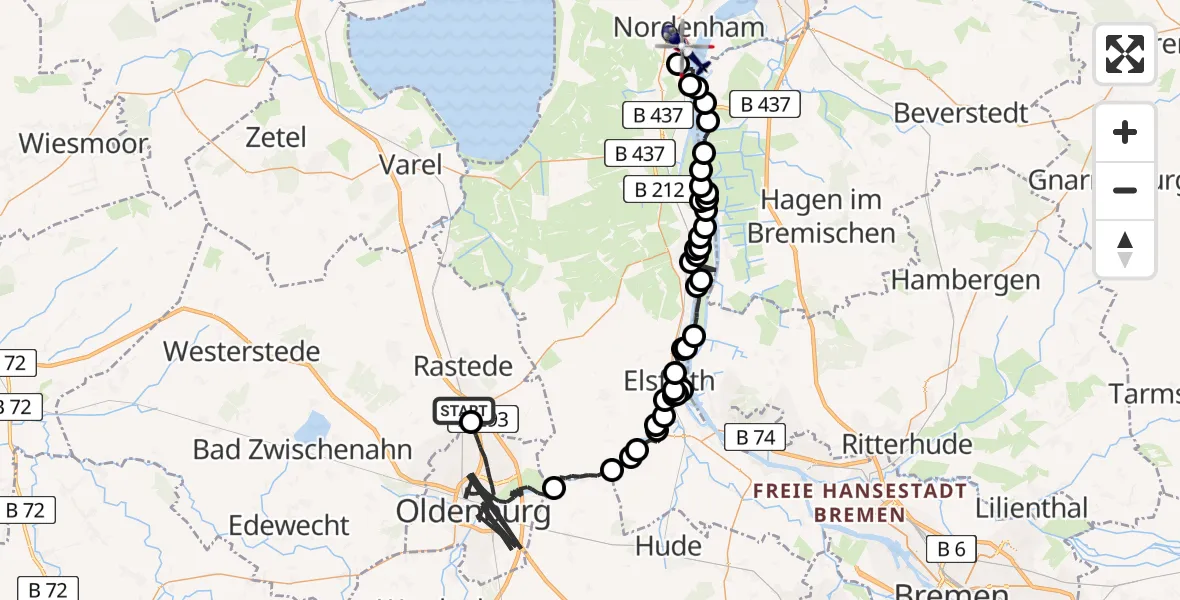 Flugroute Polizeihubschrauber Neusüdende - Nordenham, 10 März 2026, 09:49