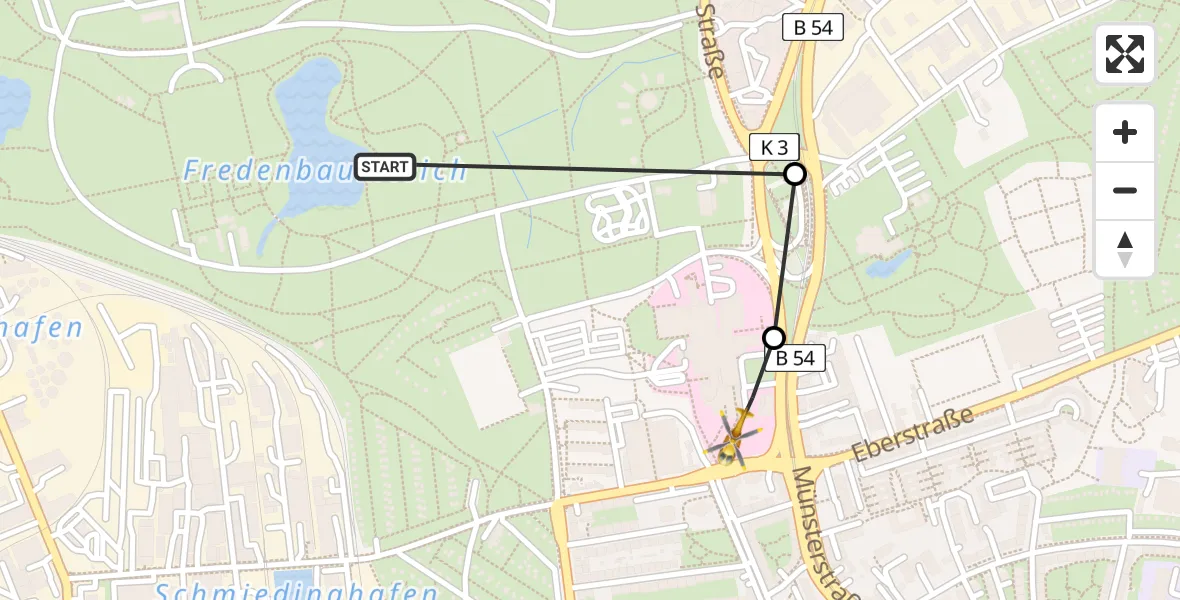 Flugroute Rettungshubschrauber Dortmund - Dortmund Hospital North, 10 März 2026, 09:51