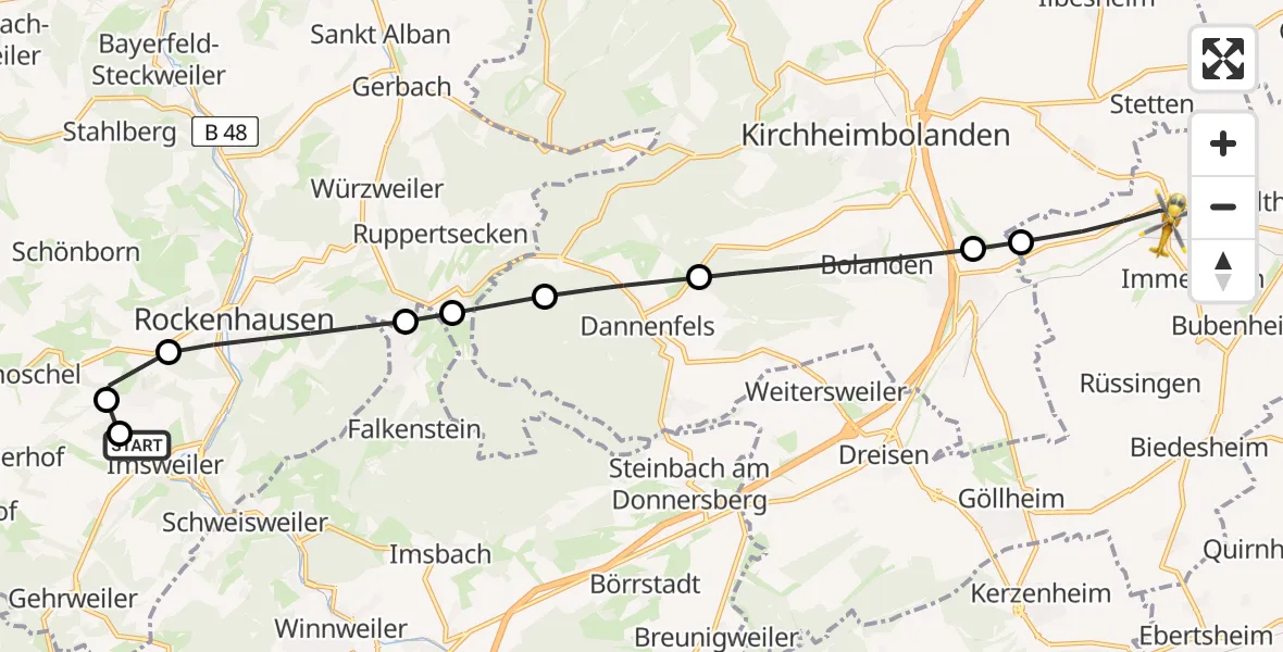 Flugroute Rettungshubschrauber Imsweiler UL - Albisheim (Pfrimm), 10 März 2026, 09:53