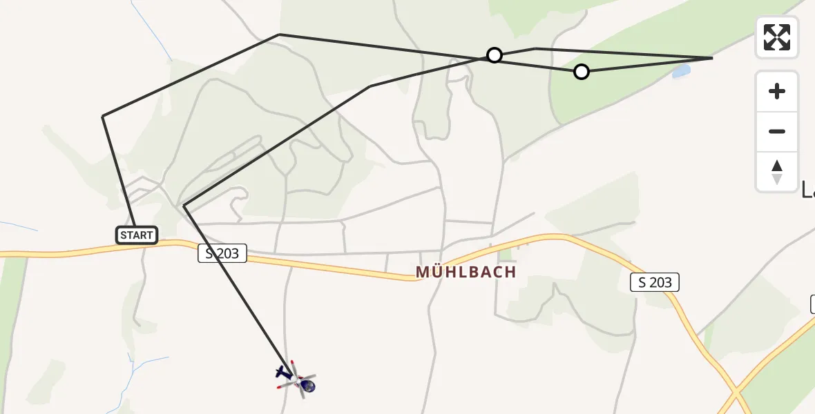 Flugroute Polizeihubschrauber Mühlbach - Frankenberg/Sachsen, 10 März 2026, 09:56