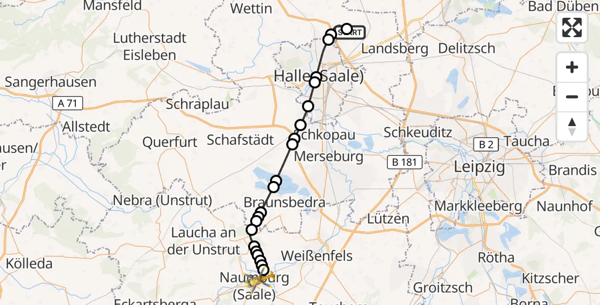 Flugroute Ambulanzhubschrauber Halle-Oppin Airfield - Henne, 10 März 2026, 10:02