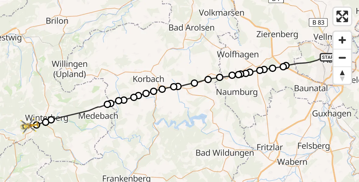 Routekaart van de vlucht: Ambulanzhubschrauber nach Schmallenberg, Abenteuerpfad