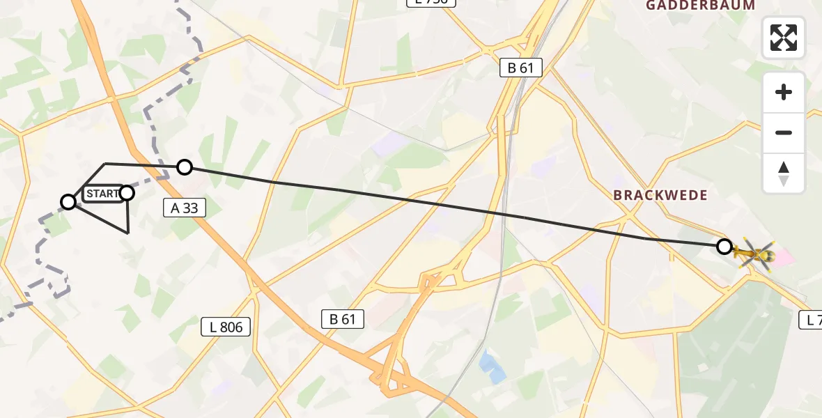 Flugroute Rettungshubschrauber Steinhagen - Luftrettungszentrum Bielefeld, 10 März 2026, 10:08