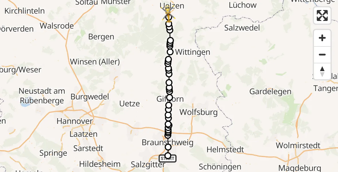 Flugroute Rettungshubschrauber Wolfenbüttel - Holdenstedt, 10 März 2026, 10:16