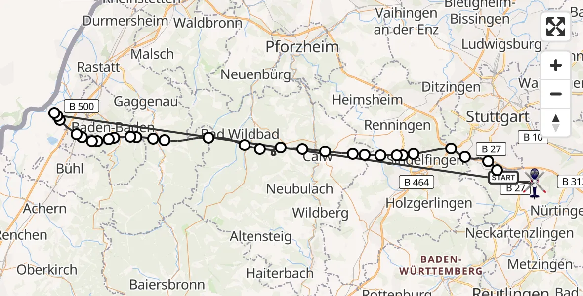 Routekaart van de vlucht: Polizeihubschrauber nach Neuhausen auf den Fildern, Kapellenweg