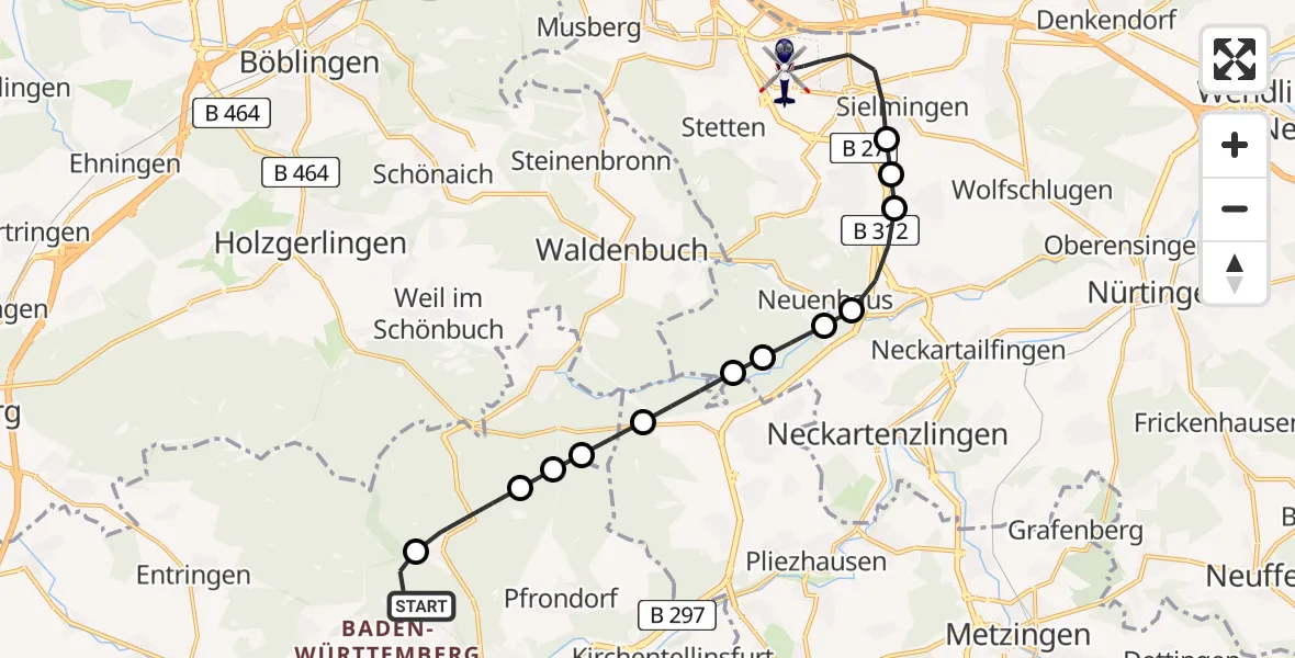 Flugroute Polizeihubschrauber Tübingen - Stuttgart Airport, 10 März 2026, 10:19
