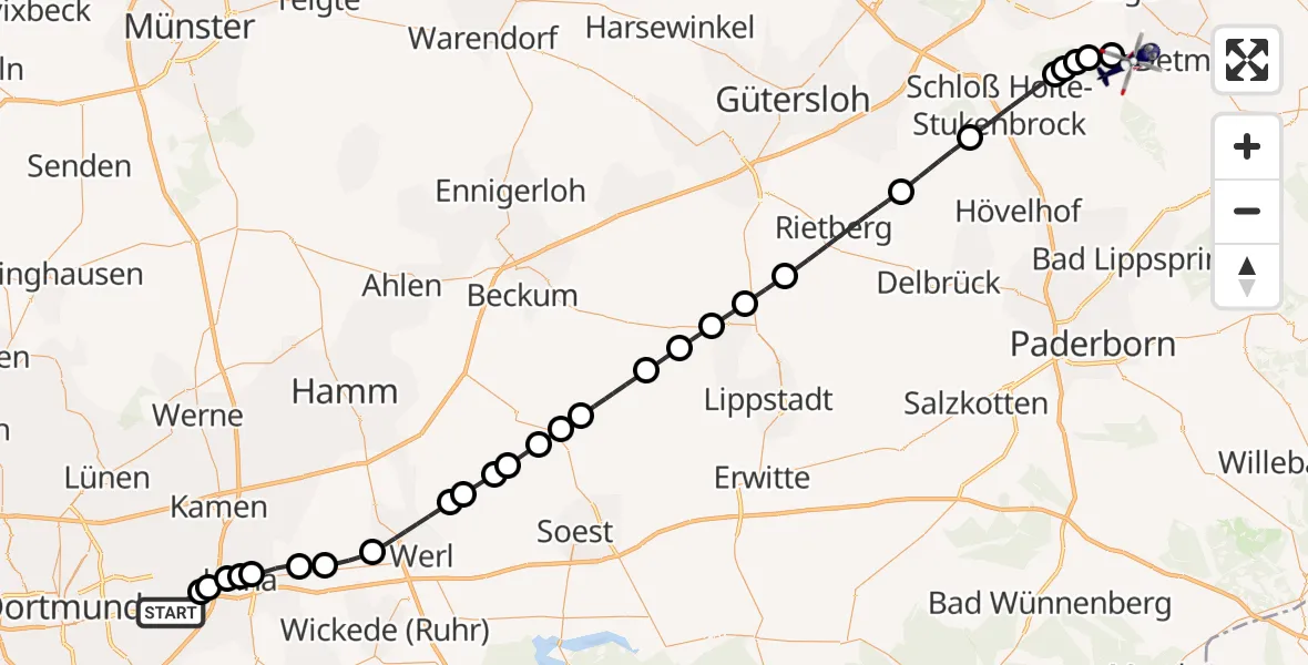 Flugroute Polizeihubschrauber Dortmund Airport - Detmold, 10 März 2026, 10:19