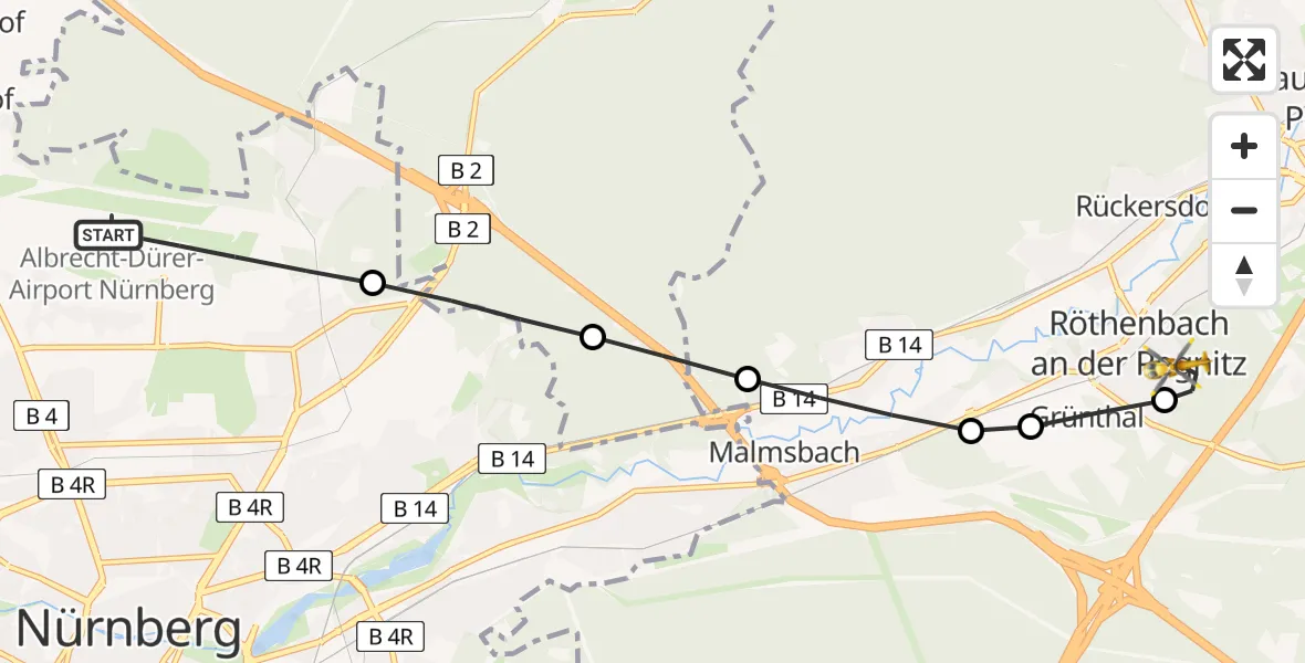 Flugroute Ambulanzhubschrauber Nuremberg Airport - Steinberg, 10 März 2026, 10:19