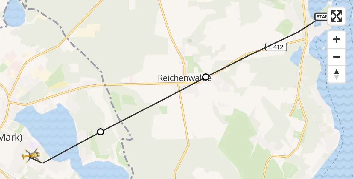 Flugroute Rettungshubschrauber Bad Saarow - Storkow (Mark), 10 März 2026, 10:23