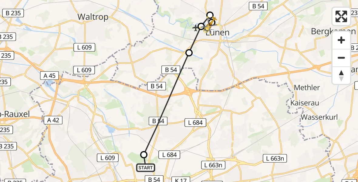 Flugroute Rettungshubschrauber Dortmund Hospital North - Sankt Marien Hospital, 10 März 2026, 10:27