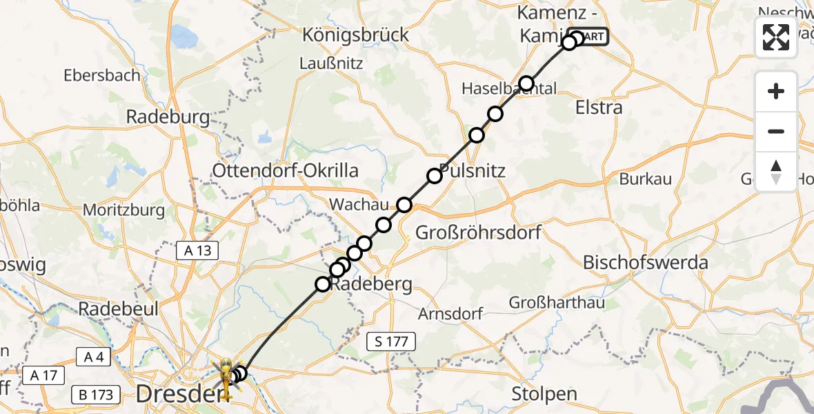 Routekaart van de vlucht: Rettungshubschrauber nach Dresden University Hospital