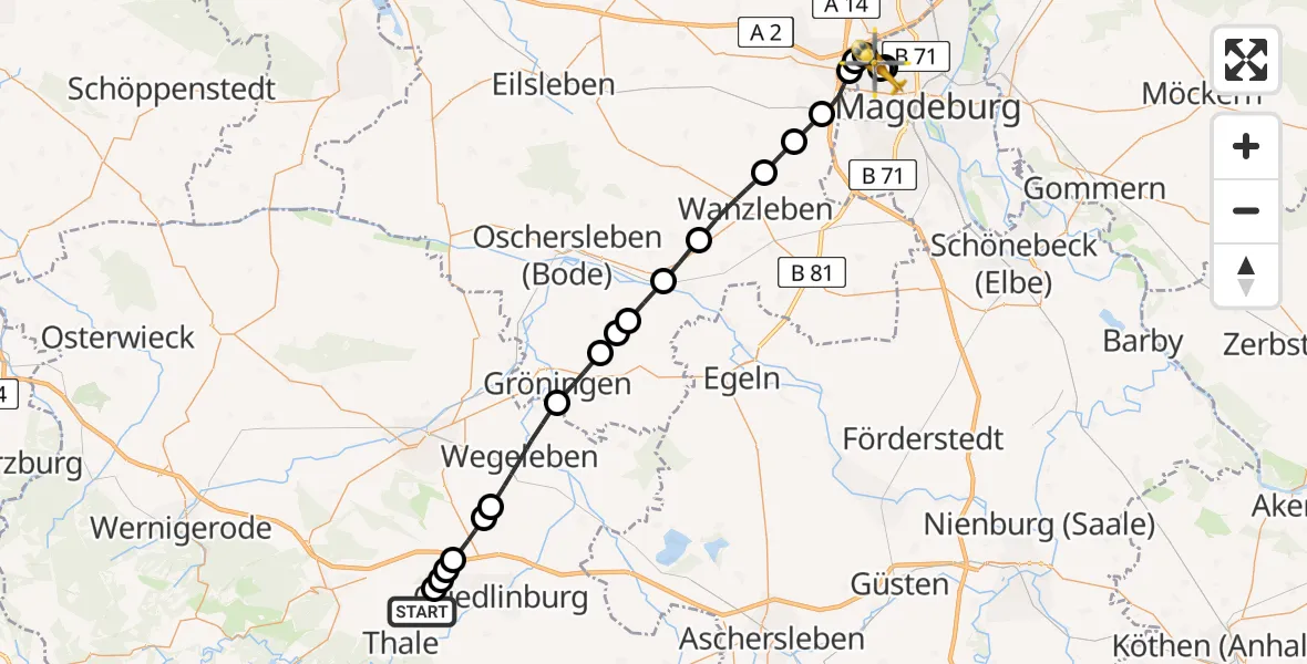 Routekaart van de vlucht: Rettungshubschrauber nach Magdeburg Hospital