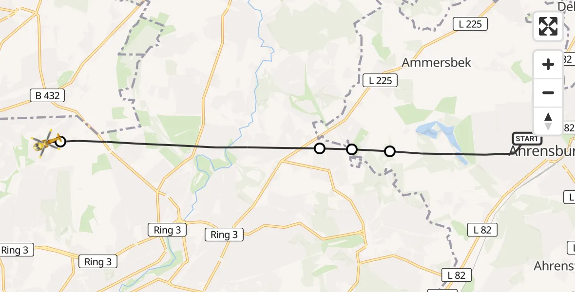 Flugroute Rettungshubschrauber Ahrensburg - Hamburg-Nord, 10 März 2026, 10:33