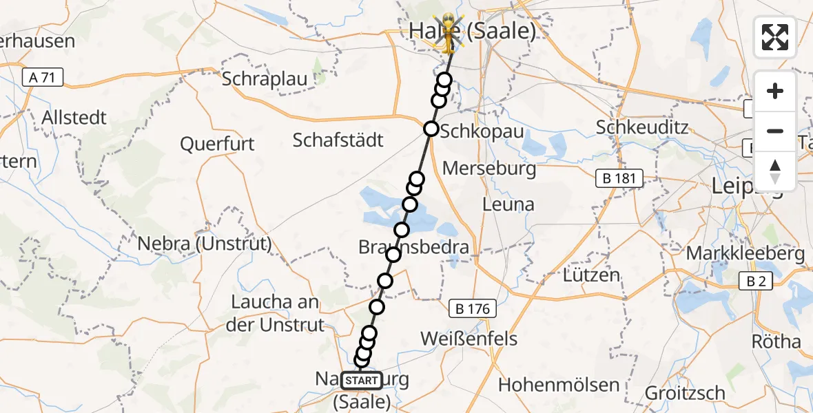 Flugroute Ambulanzhubschrauber Henne - Halle (Saale), 10 März 2026, 10:47
