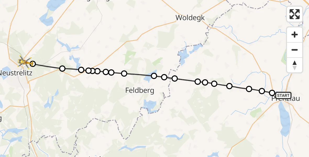 Flugroute Rettungshubschrauber Prenzlau - Blumenholz, 10 März 2026, 10:47