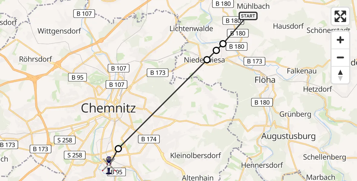 Flugroute Polizeihubschrauber Mühlbach - Chemnitz, 10 März 2026, 10:50