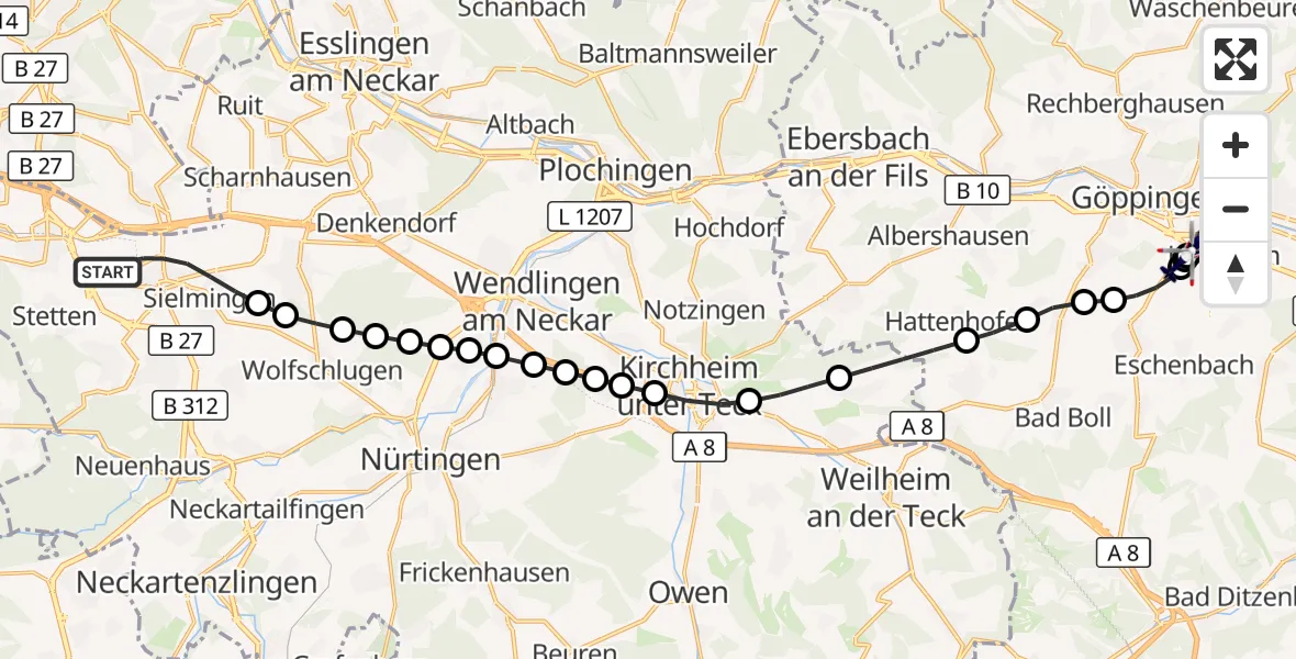 Flugroute Polizeihubschrauber Stuttgart Airport - Holzheim, 10 März 2026, 10:53