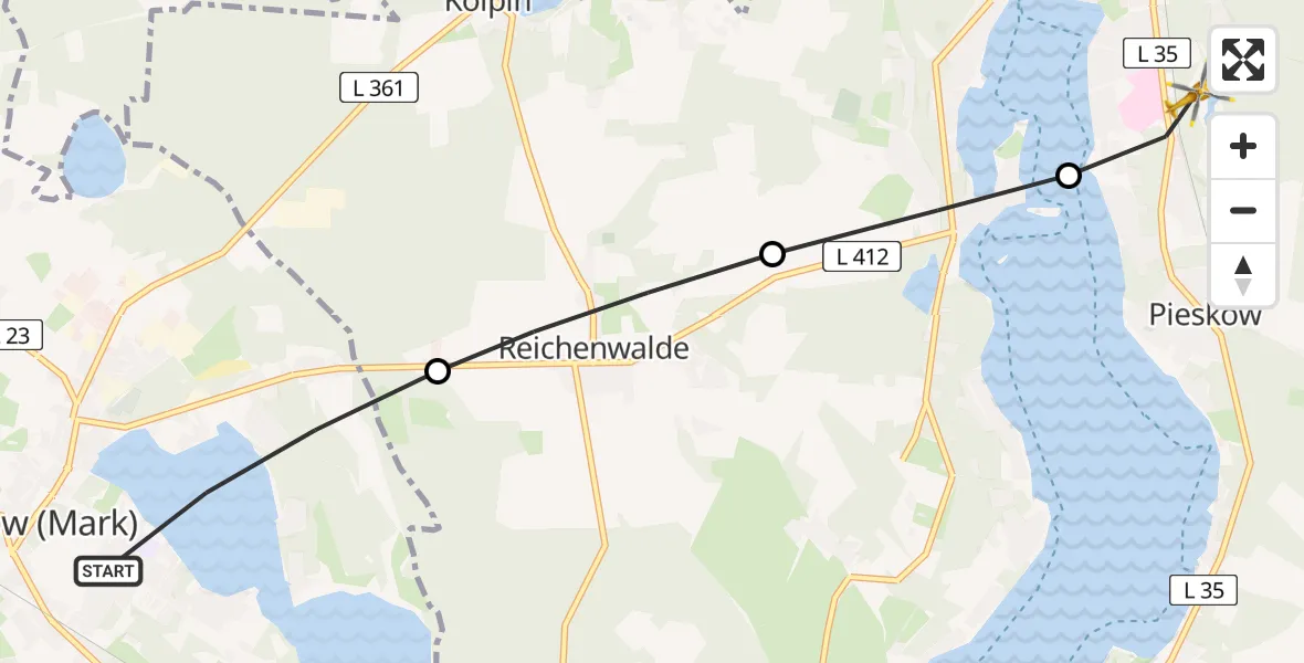 Flugroute Rettungshubschrauber Storkow (Mark) - Bad Saarow, 10 März 2026, 10:56