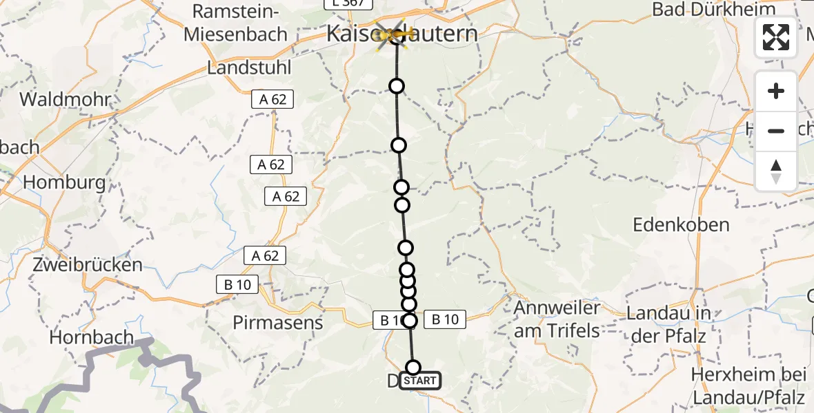 Flugroute Rettungshubschrauber Reichenbach - Westpfalz Hospital Kaiserslautern, 10 März 2026, 10:57
