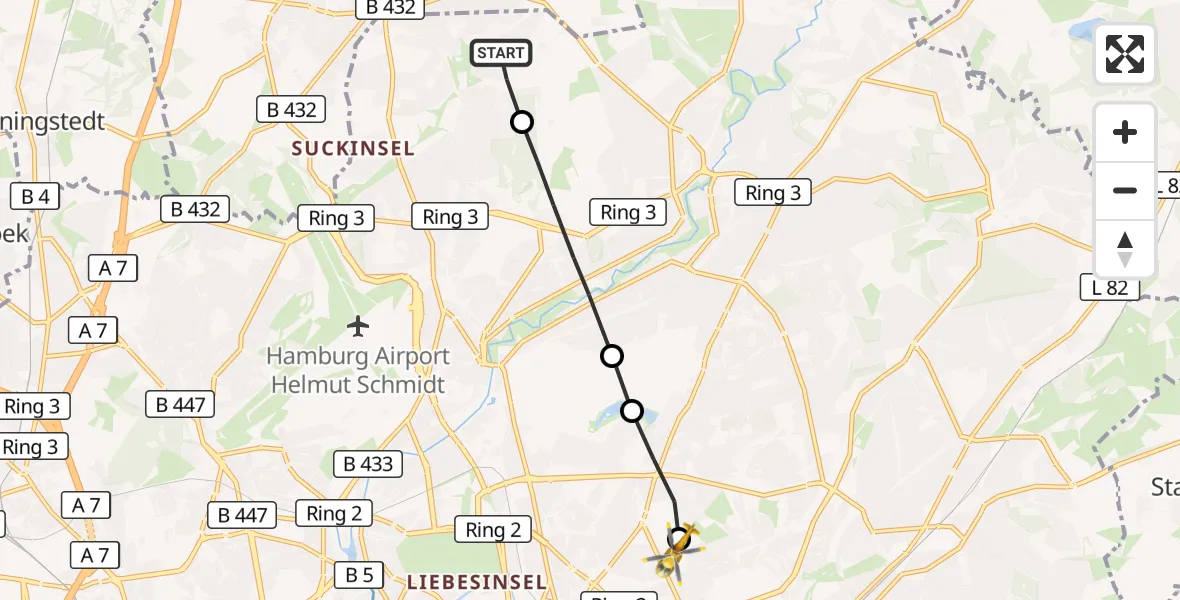 Flugroute Rettungshubschrauber Hamburg-Nord - Hamburg Military Hospital, 10 März 2026, 11:15