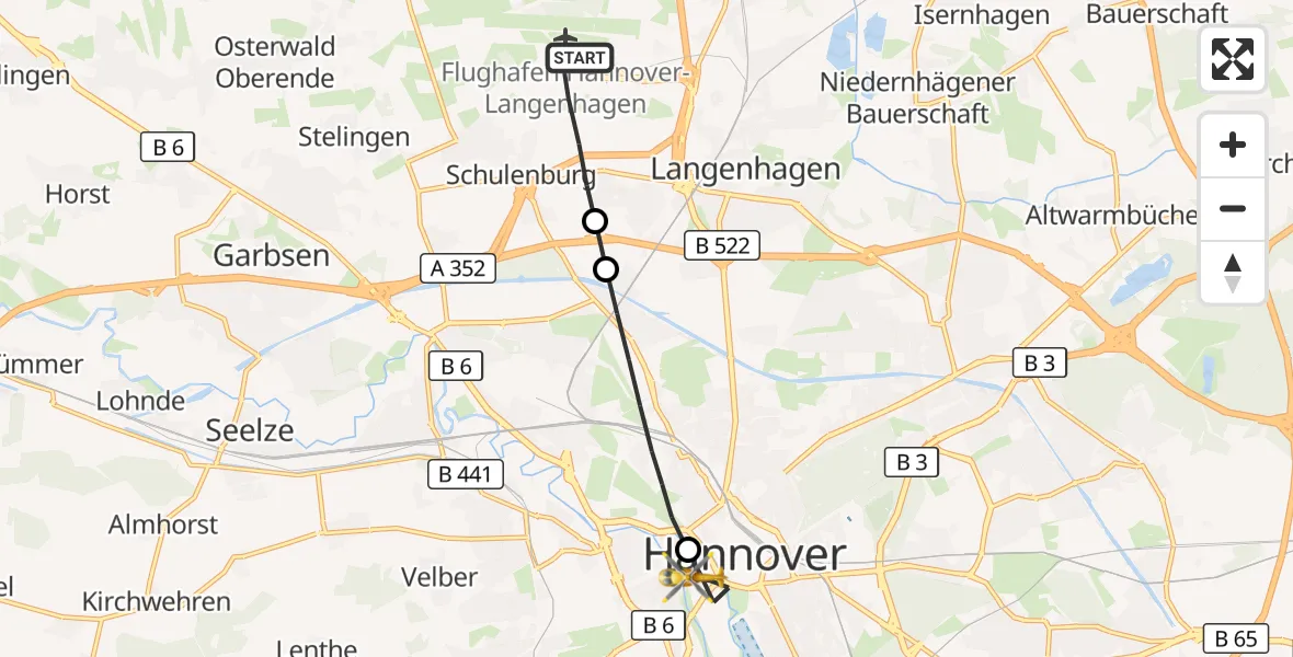 Flugroute Ambulanzhubschrauber Hannover Airport - Mitte, 10 März 2026, 11:17