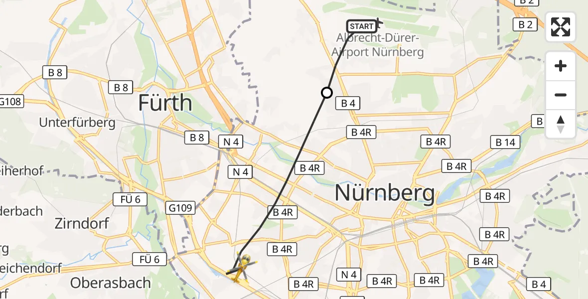 Flugroute Ambulanzhubschrauber Nuremberg Airport - Nürnberg, 10 März 2026, 11:19