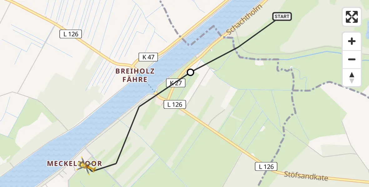 Flugroute Rettungshubschrauber Amt Jevenstedt - Breiholz, 10 März 2026, 11:21