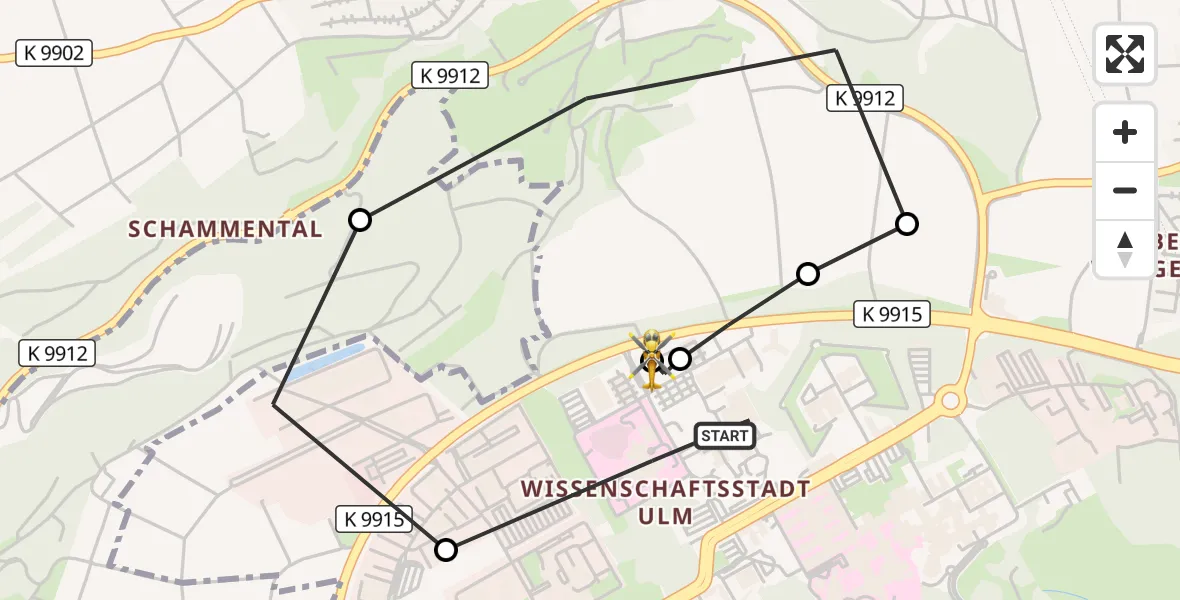 Flugroute Rettungshubschrauber Ulm Military Hospital Emergency - ADAC Air Rescue Station Ulm (Christoph 22), 10 März 2026, 11:23