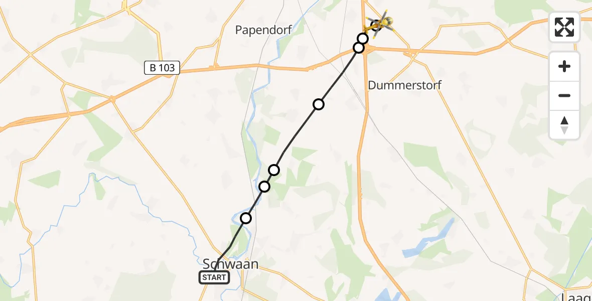 Routekaart van de vlucht: Ambulanzhubschrauber nach Hohen Schwarfs, Am Weidenbruch