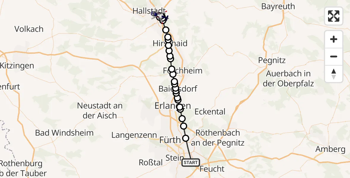 Flugroute Polizeihubschrauber Nürnberg - Bamberg, 10 März 2026, 11:33