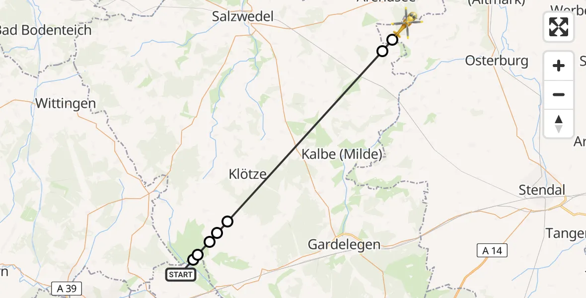 Flugroute Rettungshubschrauber Buchhorst - Rathsleben, 10 März 2026, 11:35
