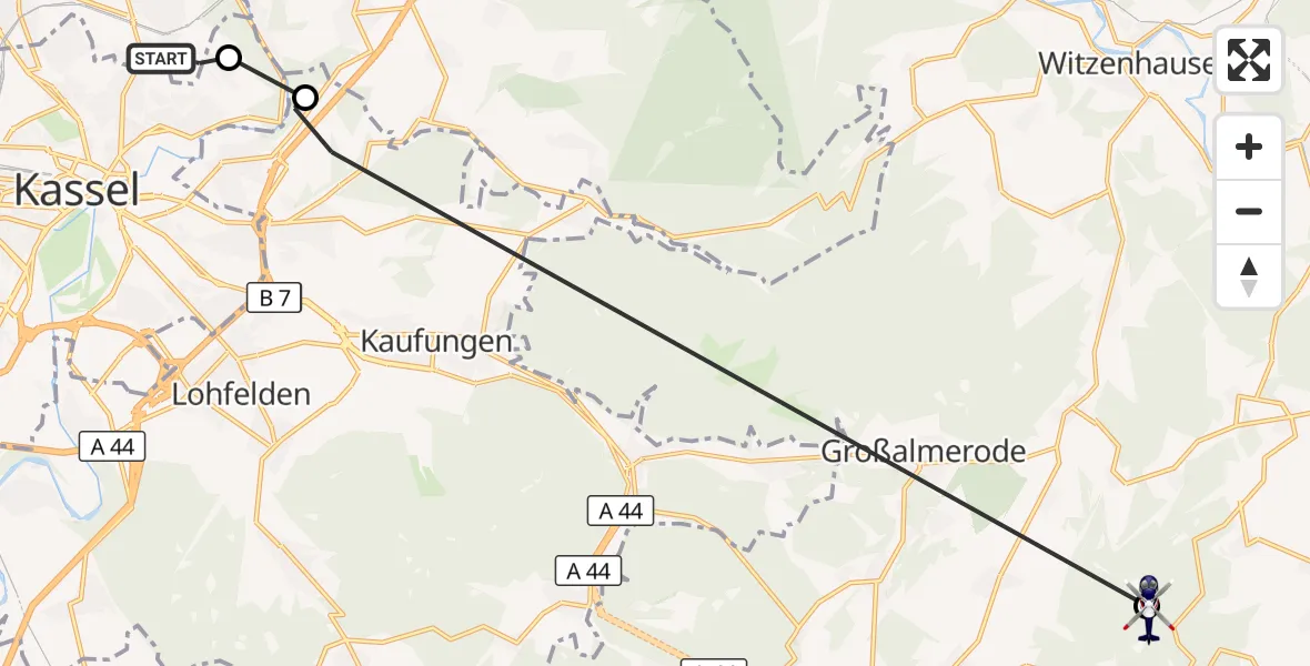 Flugroute Polizeihubschrauber Ihringshausen - Dudenrode, 10 März 2026, 11:41