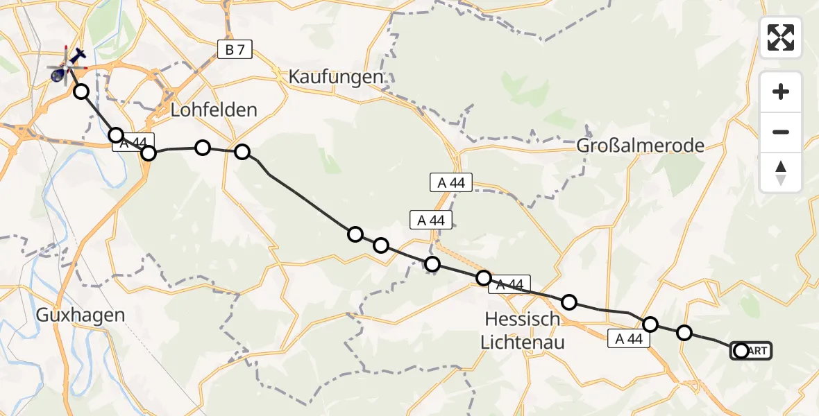 Routekaart van de vlucht: Polizeihubschrauber nach Kassel, Frankfurter Straße