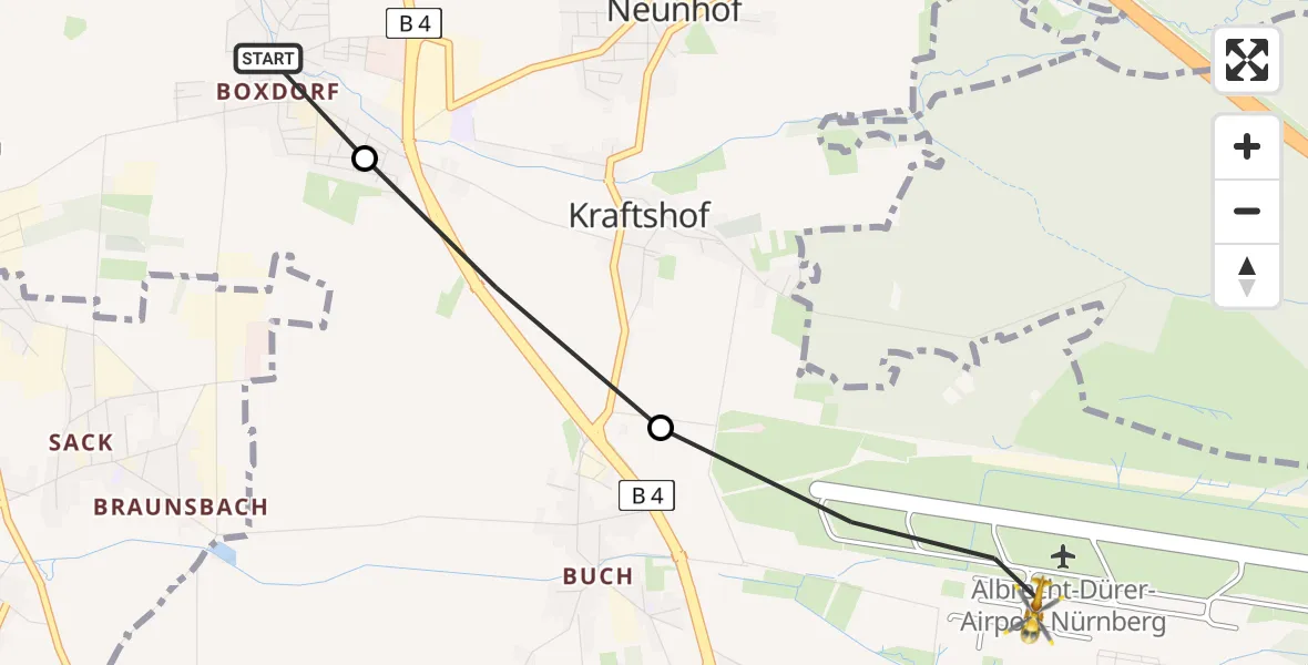 Flugroute Rettungshubschrauber Nürnberg - Nuremberg Airport, 10 März 2026, 11:50