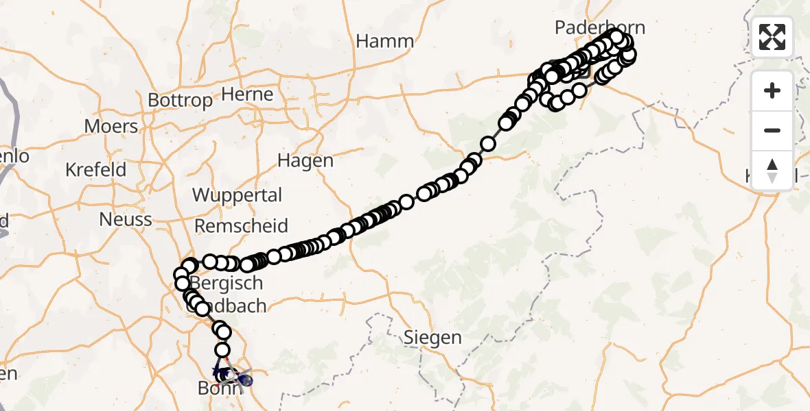 Flugroute Polizeihubschrauber Paderborn Lippstadt Airport - Sankt Augustin, 10 März 2026, 11:51