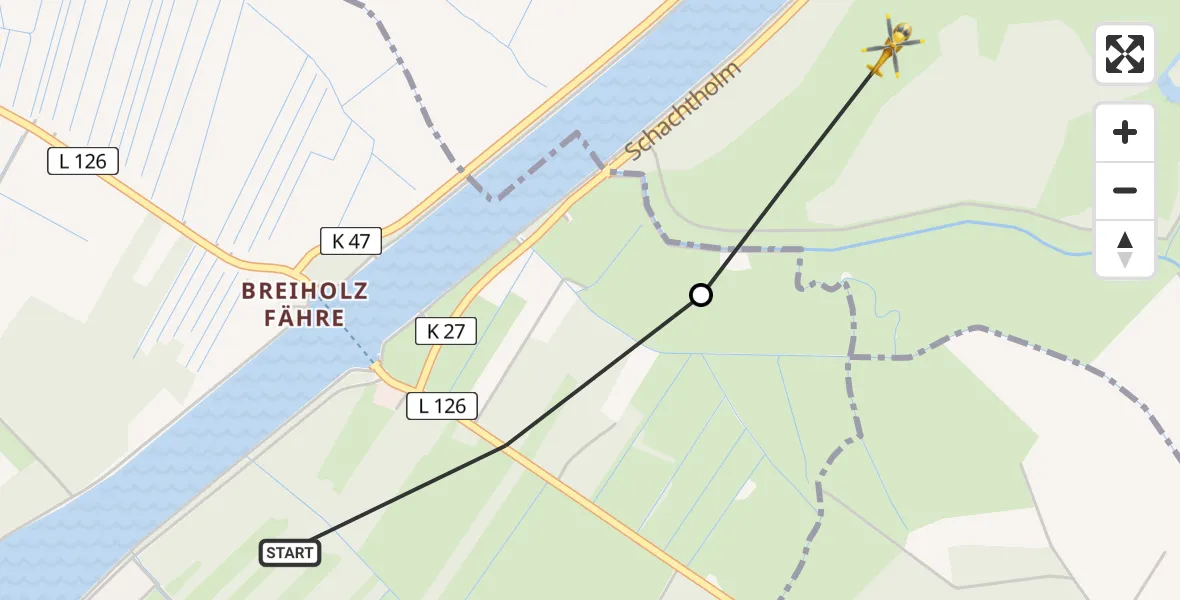 Flugroute Rettungshubschrauber Breiholz - Amt Jevenstedt, 10 März 2026, 12:03