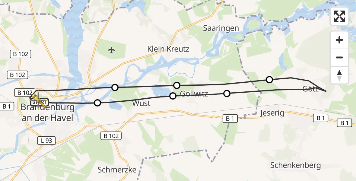 Flugroute Rettungshubschrauber Brandenburg an der Havel - Brandenburg an der Havel, 10 März 2026, 12:10