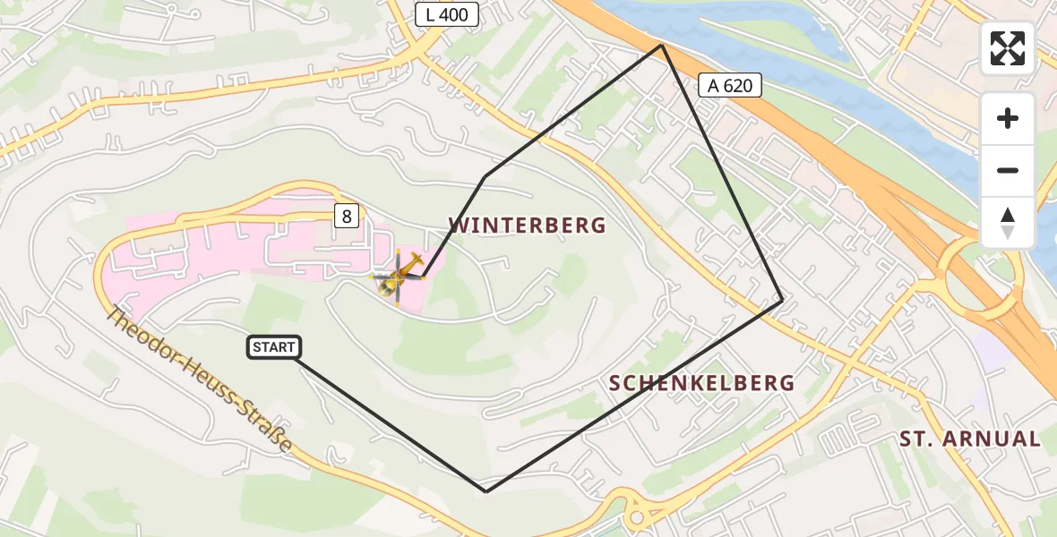 Flugroute Rettungshubschrauber Saarbrücken - Saarbrücken, 10 März 2026, 12:11