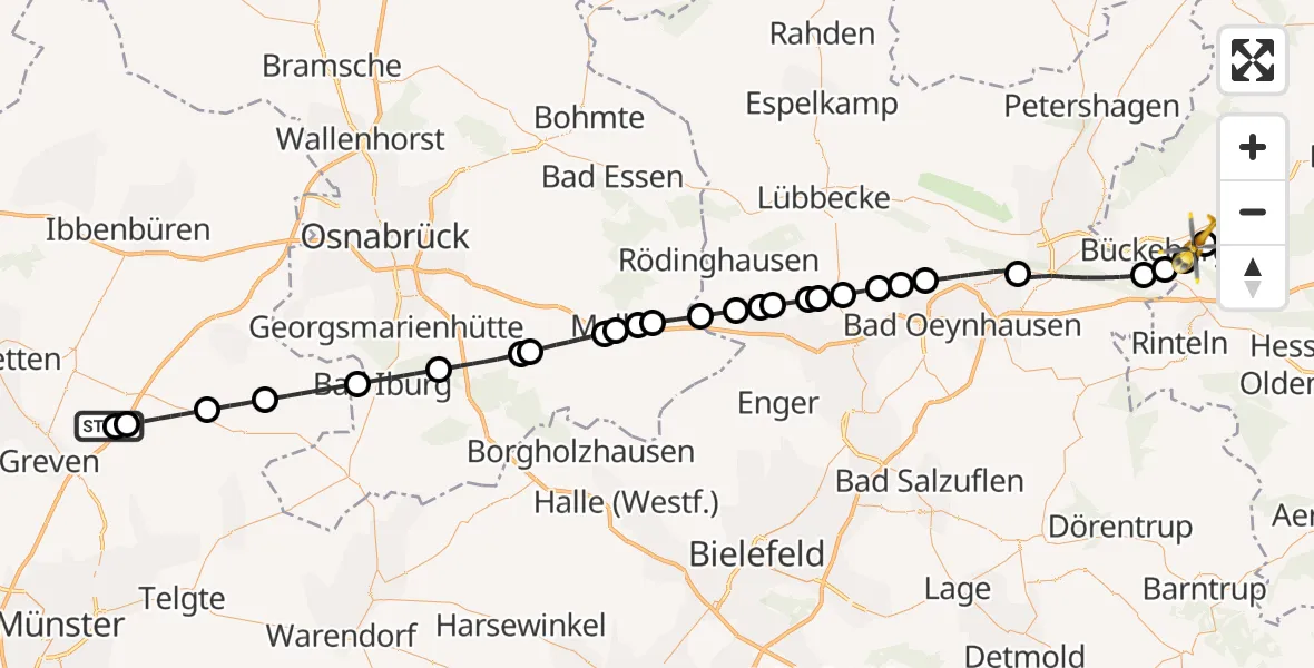 Flugroute Ambulanzhubschrauber Christoph  Westfalen-ADAC - Obernkirchen, 10 März 2026, 12:13