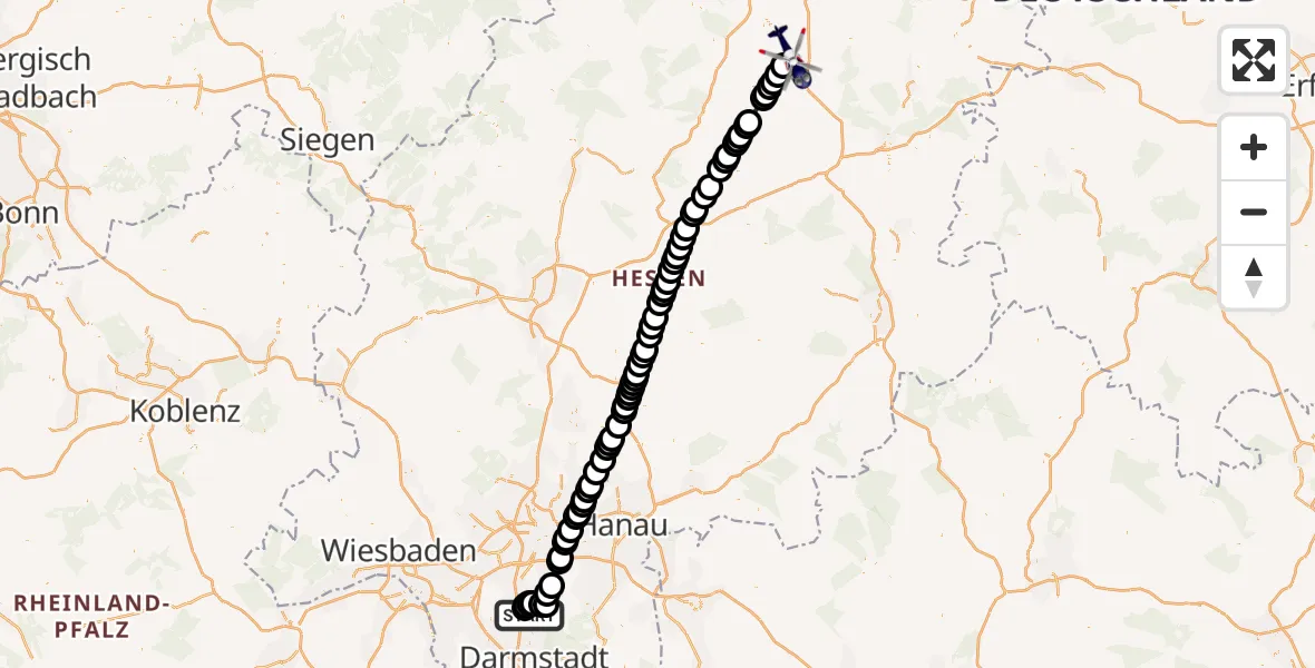 Flugroute Polizeihubschrauber Frankfurt-Egelsbach Airport - Homberg (Efze), 10 März 2026, 12:16