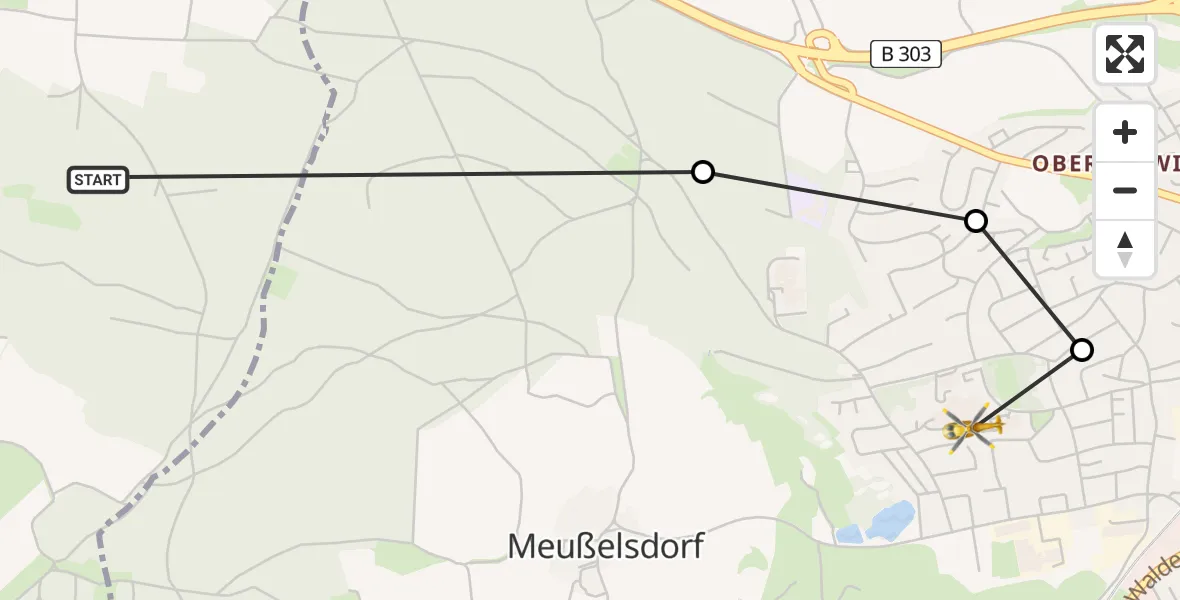 Flugroute Rettungshubschrauber Sichersreuth - Fichtelgebirge Hospital Marktredwitz, 10 März 2026, 12:17